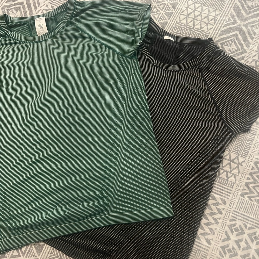 Athleta Striped Green and Black Momentum tee shirts, size XL, like new.